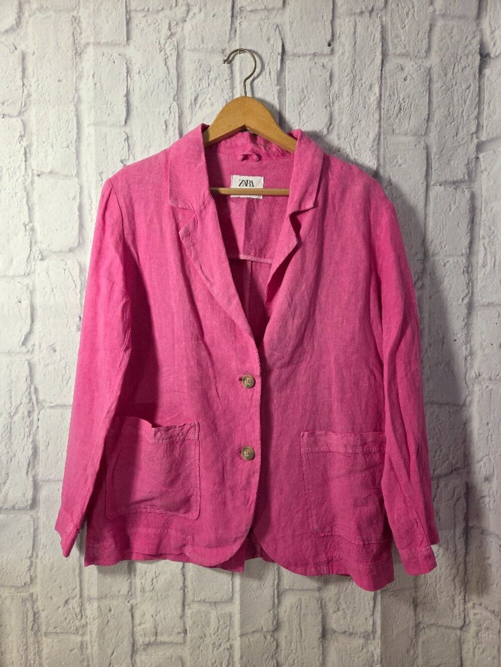 Zara 13/14 Bright Pink 100% Linen Lightweight Spring Blazer Jacket